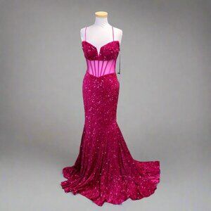 Alyce Paris raspberry plush sequin dress, size 6, NEW WITH TAGS!